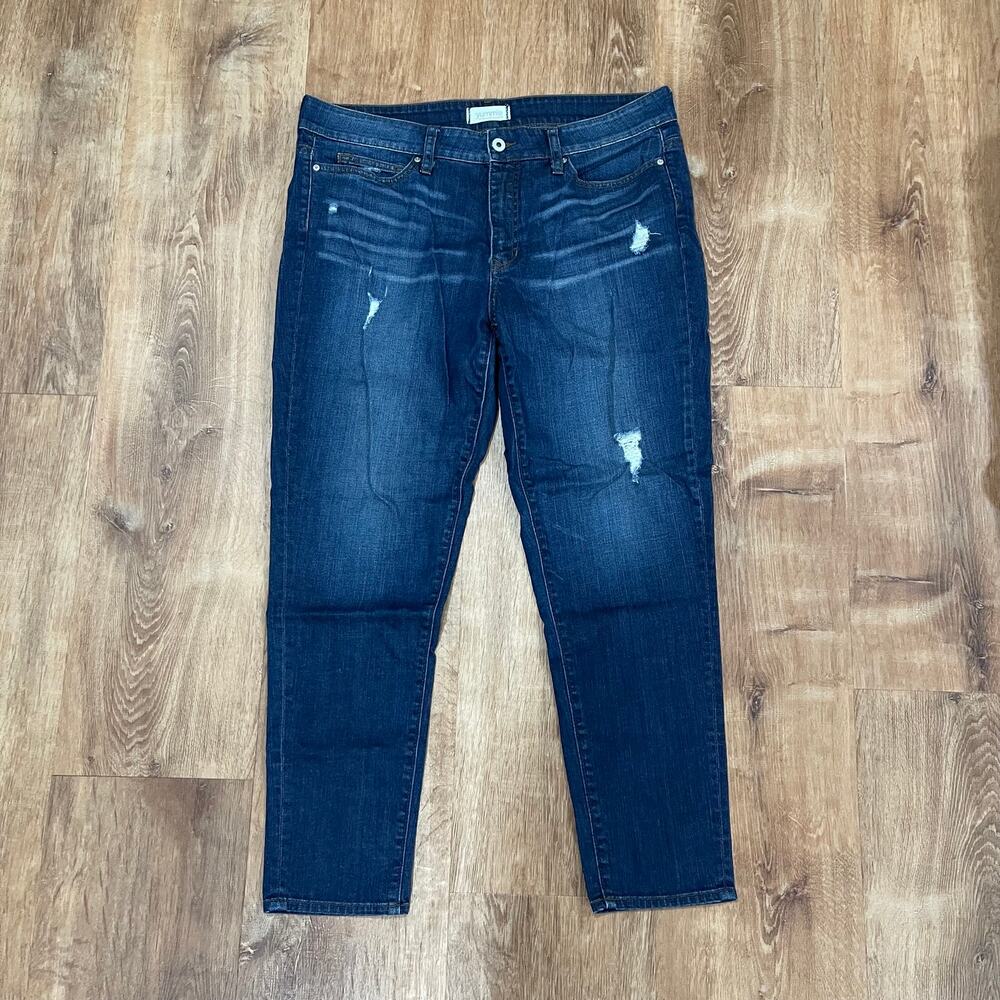 Yummie Heather Thomson Slim Boyfriend Jeans 32 Blue Distressed Denim Mid Rise